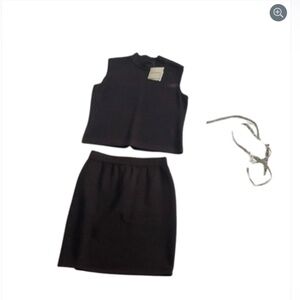 2 pc St. John knit Mini Pencil Skirt top sweater Set size small brown chocolate